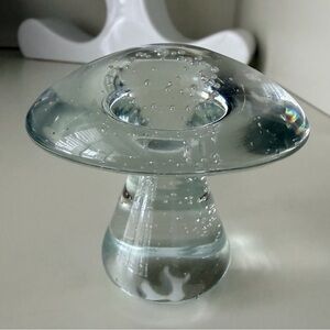 Vintage Small Mushroom Paperweight Decor Art Glass with Controlled Bubbles